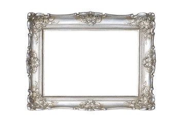 Old silver picture frame isolated on white background with clipping path.