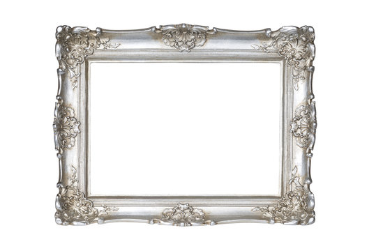 Old silver picture frame isolated on white background with clipping path.