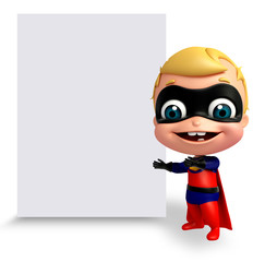 3D Rendered illustration of superbaby with white board