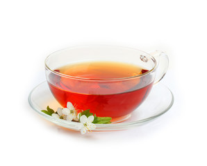Tea cup kettle isolated white background
