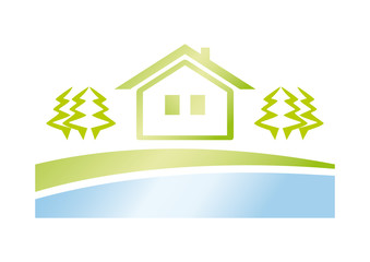 Green house icon. Green living in nature. Vector logo real estate agency