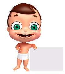 3D Render of baby with white board