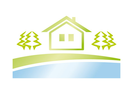 Green house icon. Green living in nature. Vector logo real estate agency