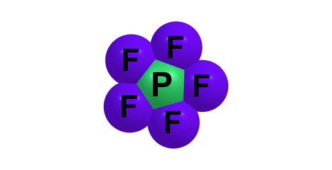 3D illustration of Phosphorus pentafluoride molecular structure isolated on white