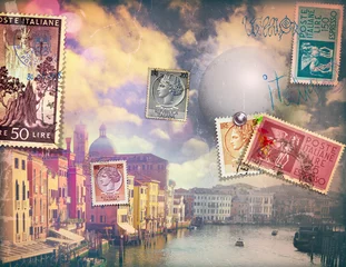 Vlies Fototapete Phantasie Urlaub in Italien, alte Postkarten von Venedig