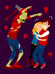 Teenage Boy and Girl Scared by A Scary Zombie Clipart