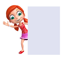 3D Render of Little Girl with white board