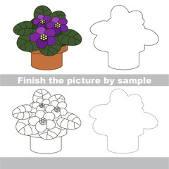 Pot flower. Violet. Drawing worksheet.