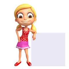 3D Render of Little Girl with white board