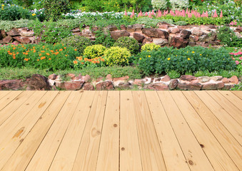 Garden landscape with wood floor