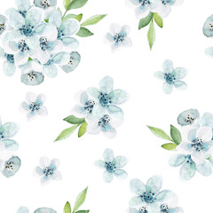 Seamless floral  pattern with blue flowers. Watercolor hand drawn