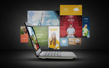 laptop with internet applications on screen - obrazy, fototapety, plakaty