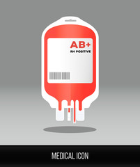 Medical icon. Vector flat icon of blood bag. 