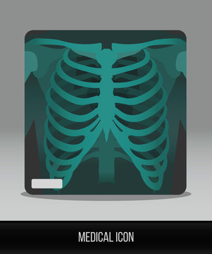 Medical icon. Vector flat icon x-ray of thorax. Anatomy. The human skeleton. 
