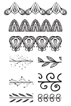 Set of doodle brushes. Vector elements for frames, borders. Design elements for the registration of invitations, thank-you letters, postcards and your design