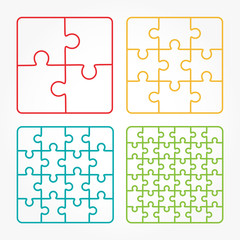 Jigsaw puzzle four vector flat blank templates set