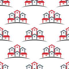 Fototapeta premium Real Estate houses seamless pattern background.Vector graphic illustration