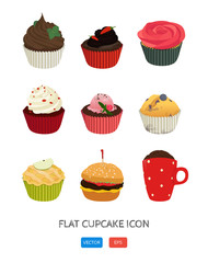 Flat cupcake icon. Cute illustration for print, poster.