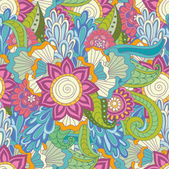 Abstract vector decorative ethnic floral colorful seamless patte