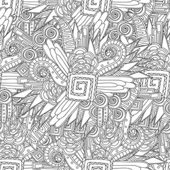 Fototapeta premium Seamless Black and white geometric pattern. Coloring page for sdults coloring book.