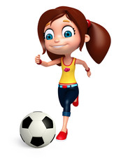 3D Render of Little Girl with playing football