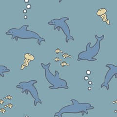 Seamless background with dolphins
