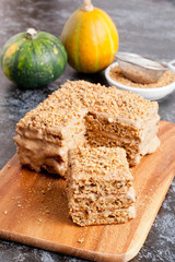 Slice of layered honey cake