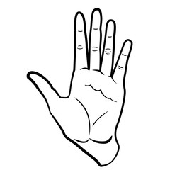 Obraz premium One Hand showing five fingers. Stopping gesture. stop character. Opened palm. Painted vector. Contour arm. Illustration