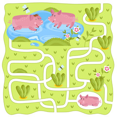 Maze raster, maze game. Cartoon Maze for Kids. Educational game for children, funny game. Raster Labyrinth. Childrens logic game. Help the hero to find a way out. 