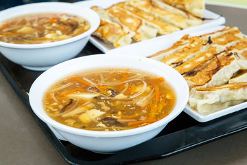 Pan Fried Dumplings with Chinese Soup, Hong Kong
