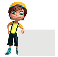 3D Render of Little boy with white board