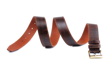 Brown leather belt isolated on white