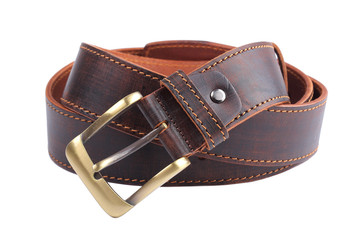 Brown leather belt isolated on white