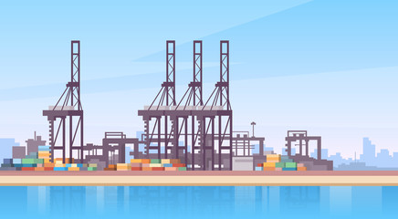 Obraz premium Industrial Sea Port Cargo Logistics Container Ship Crane