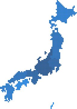 Blue square shape Japan map on white background. Vector illustration.