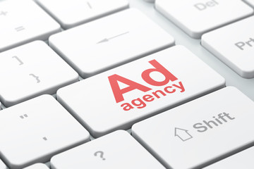 Advertising concept: Ad Agency on computer keyboard background