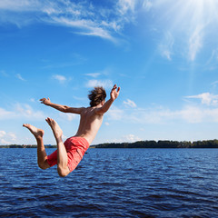 Young man jumping