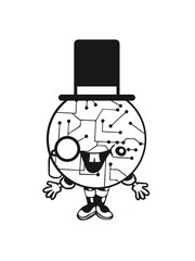 robot sir mr gentlemen cylindrical hat glasses monocle man manikin sweet cute funny comic cartoon cyborg