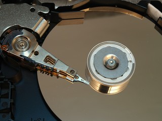 Close-up computer hard disk drive