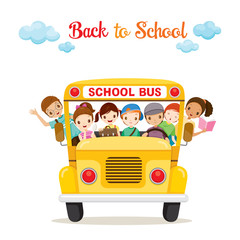 Children Enjoy On School Bus, Back to school, Educational, Stationery, Book, Children, Knowledge, School Supplies, Educational Subject