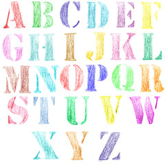 English alphabet ,Hand drawn by color pencil