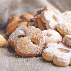 homemade cookies on the sacking background, rustic style
