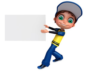 3D Render of Little boy with white board