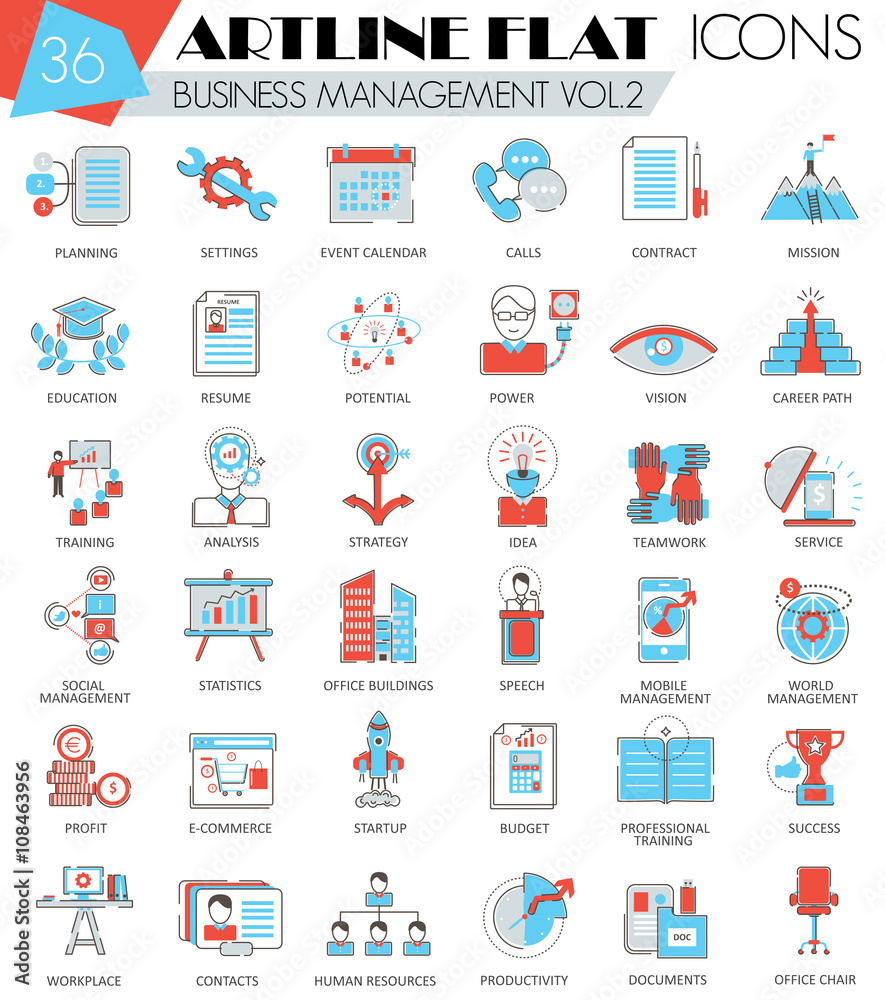 Poster vector business management ultra modern outline artline flat line icons for web and apps.