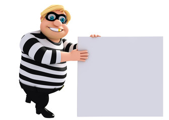 3D Rendered illustration of fate Thief with white board