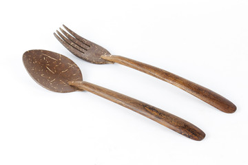 Fork and Spoon made of coconut wood