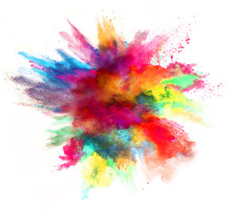 Fototapeta na wymiar Explosion of colored powder on white background