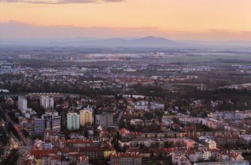 Fototapeta na wymiar Wroclaw and mountains after sunset. Poland,