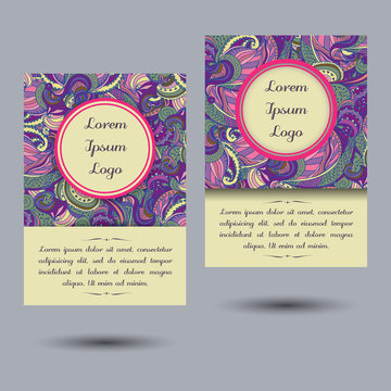 Set of boho card template designs, perfect for brochure covers, leaflets, flyers, cards and invitations. Doodle design.