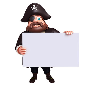  3D Rendered illustration of pirate with white board